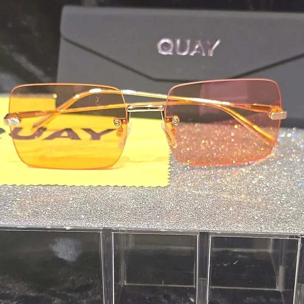 Quay Australia TTYL Rimless 43MM Square Sunglasses-‎ Gold